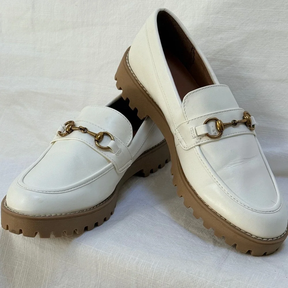 A New Day Loafers 7.5 White Lug Sole Horsebit Chunky Slip On Shoes
